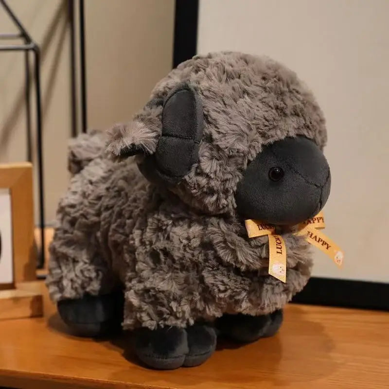 Soft sheep stuffed animal 23cm shown in flat lay with pastel background