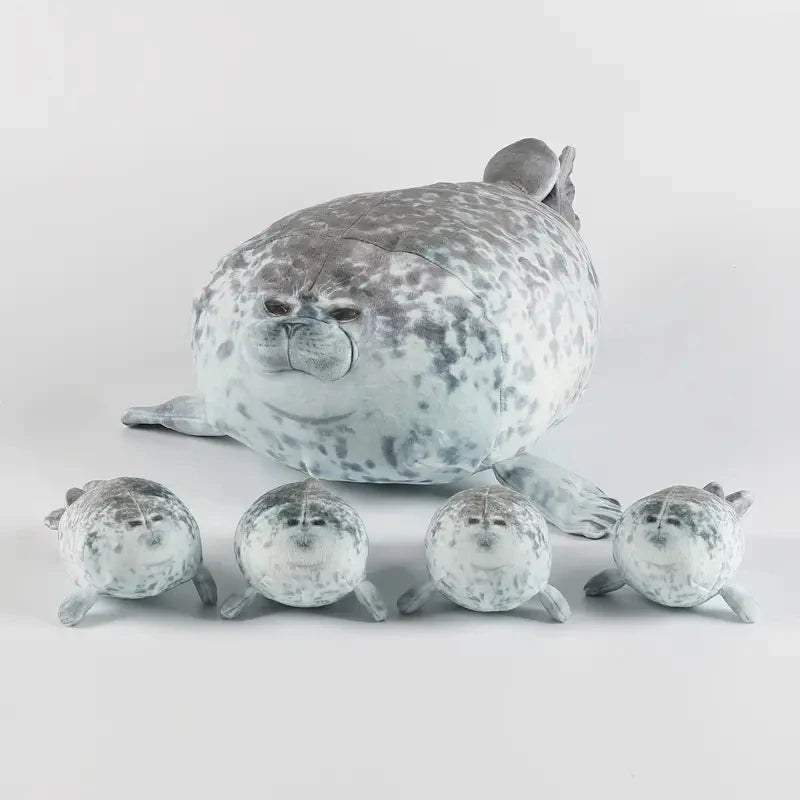 Soft squishy seal stuffed plushie with four surprise baby seals inside