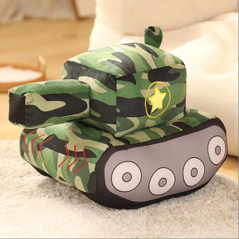 Soft tank toy for kids held in child's hands showing size scale