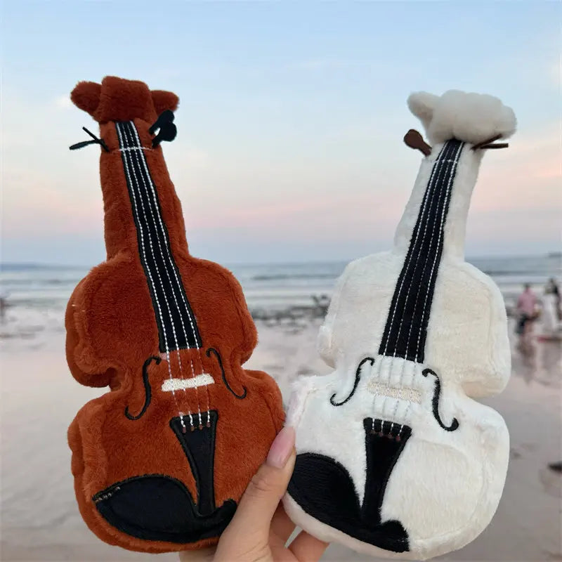 Soft violin shaped throw pillow plush in brown, decorative musical instrument toy