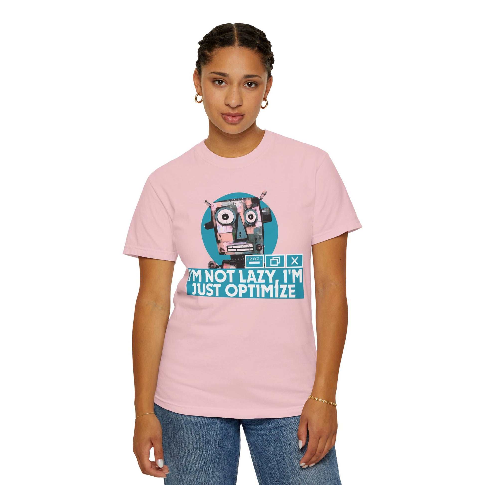 Software engineer tee with optimize slogan in washed green Comfort Colors 1717