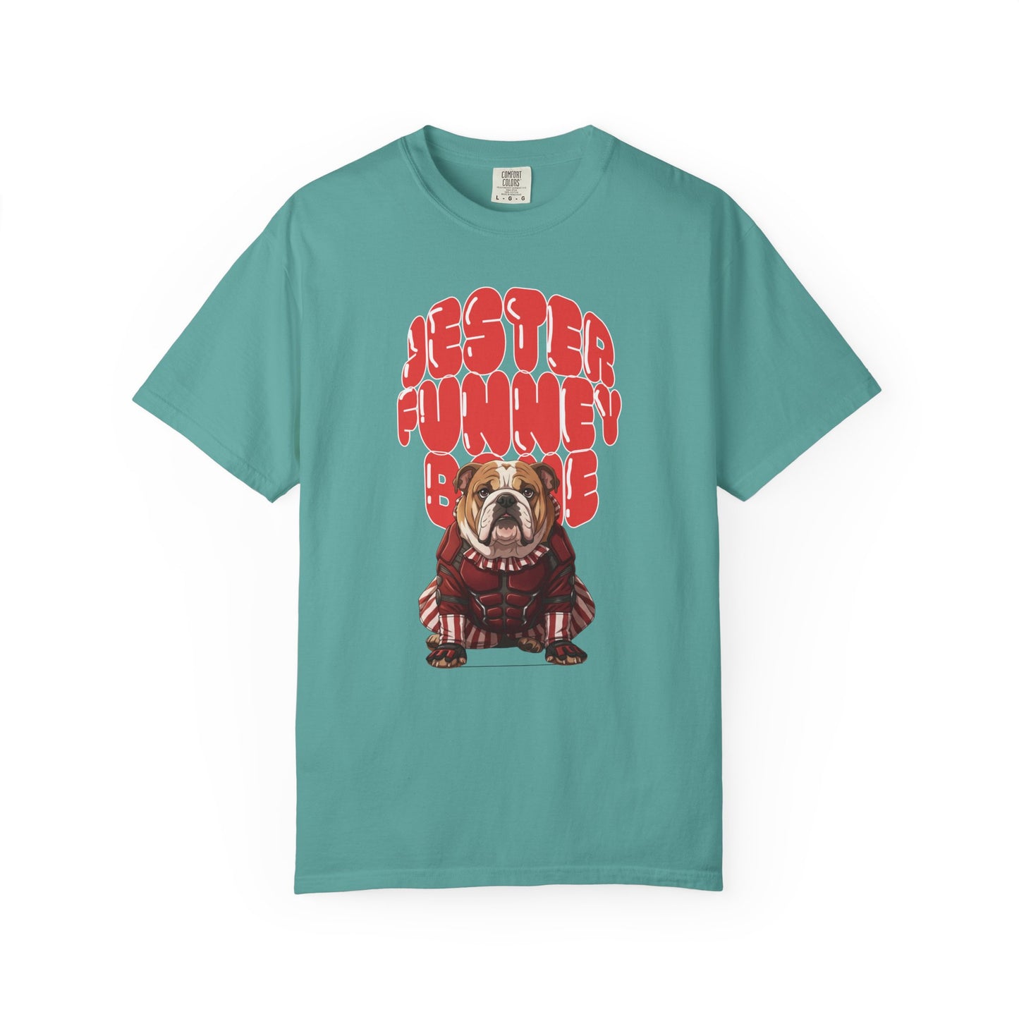 SoulFusion anime tee featuring a gruff bulldog dressed as a court jester.