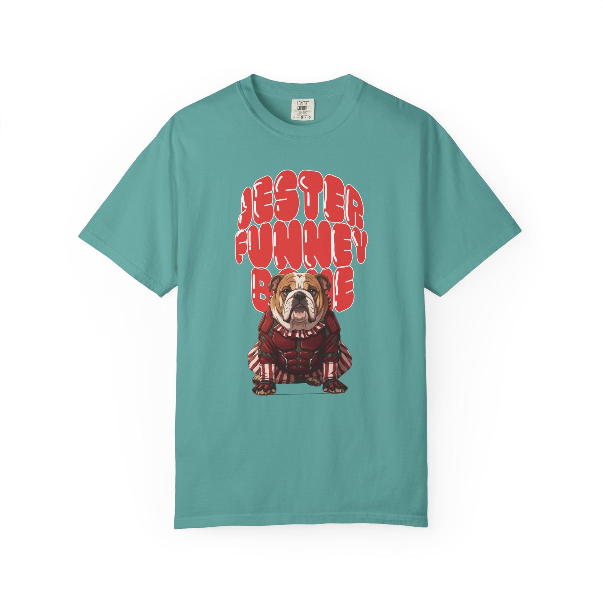 SoulFusion anime tee featuring a gruff bulldog dressed as a court jester.