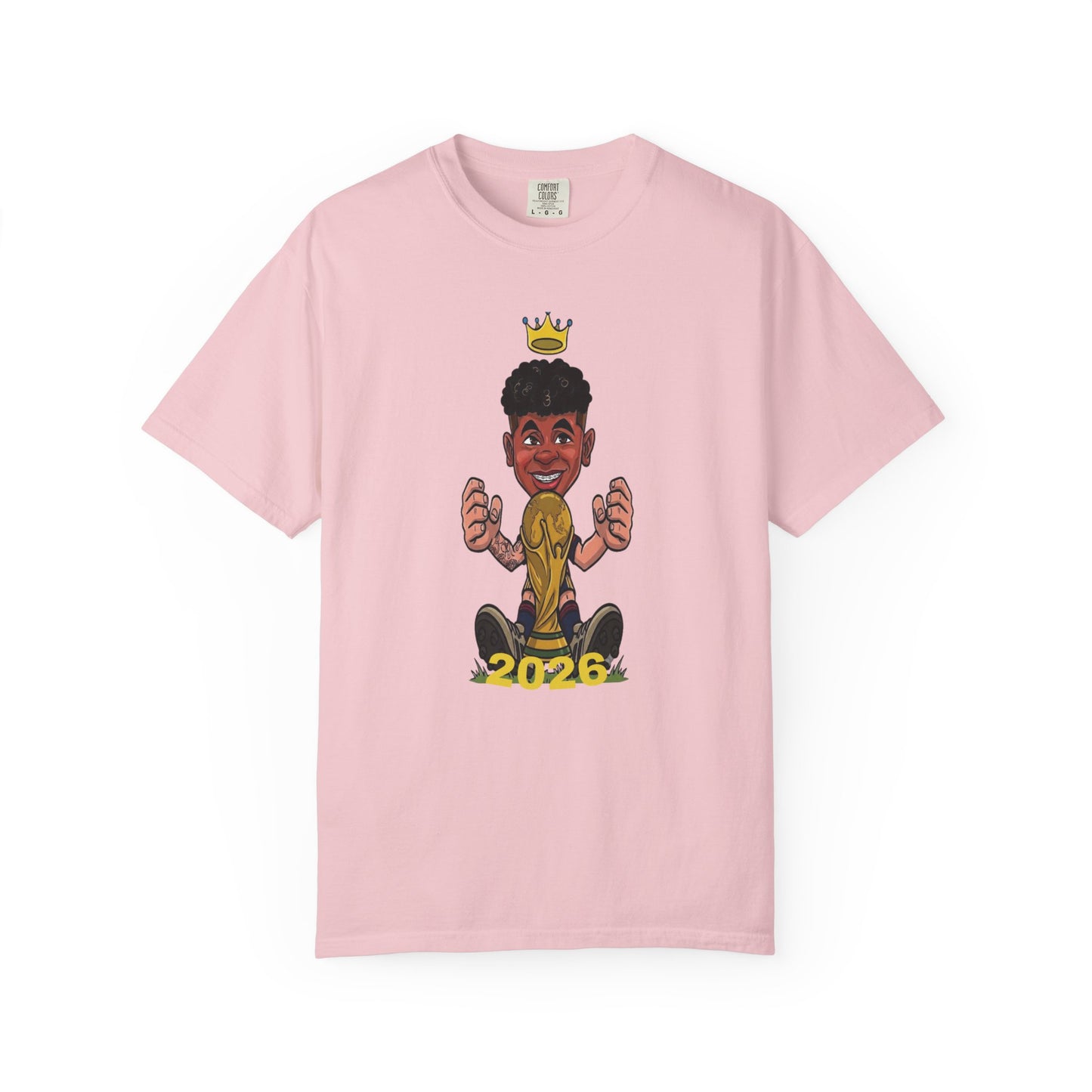 Spain football fan shirt 2026 with vibrant cartoon-style artwork
