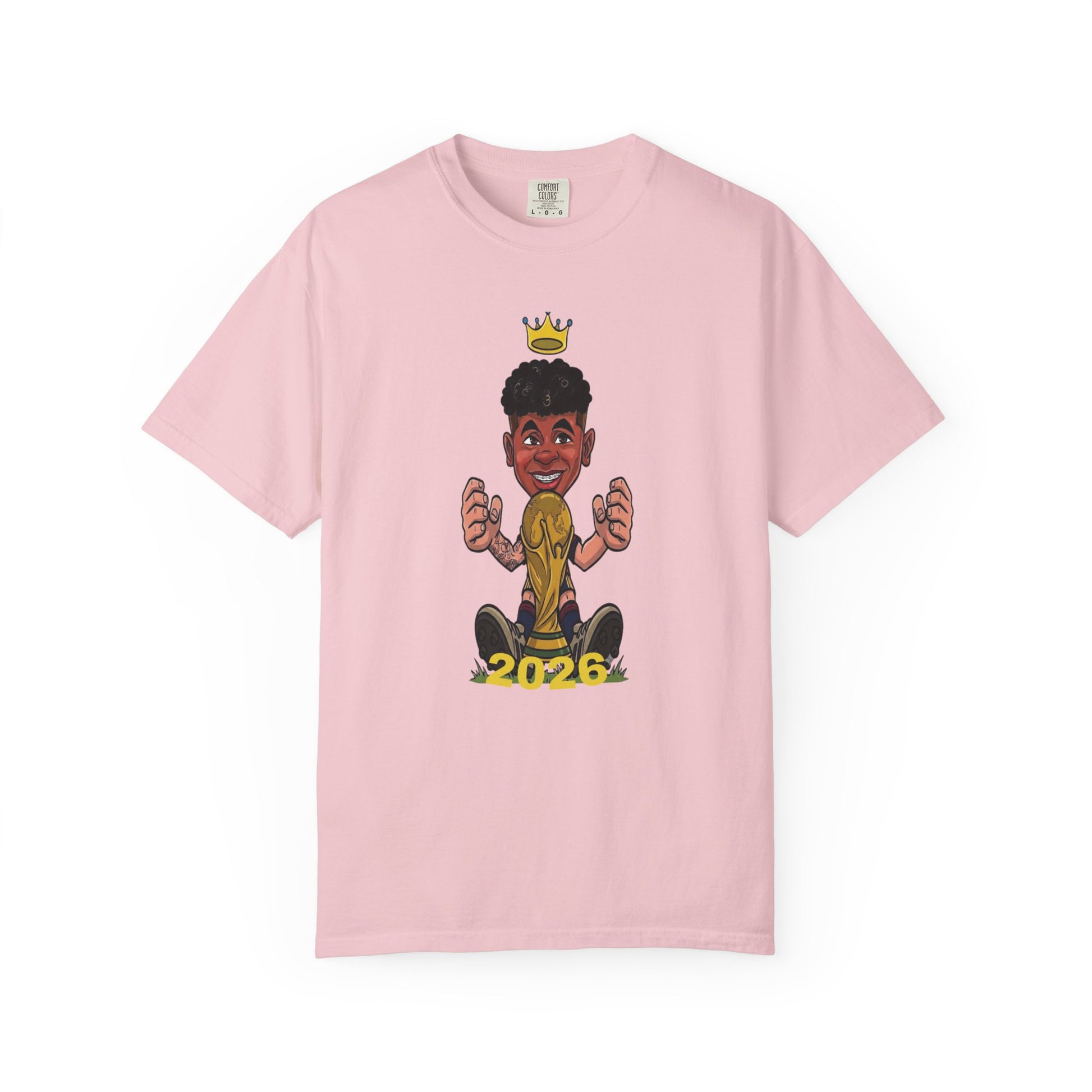 Spain football fan shirt 2026 with vibrant cartoon-style artwork
