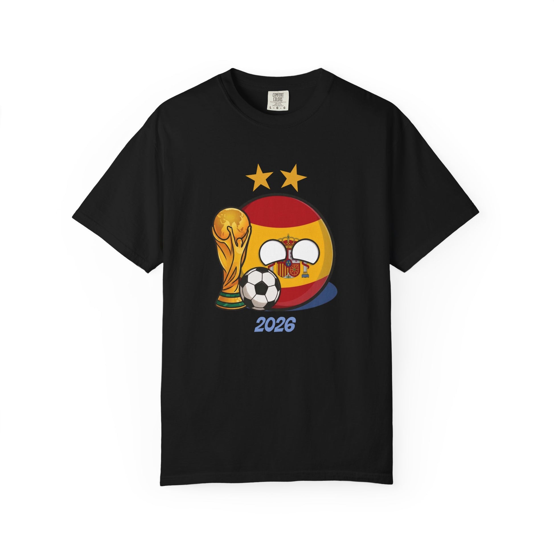 Spanish football fan shirt 2026 FIFA World Cup celebration graphic
