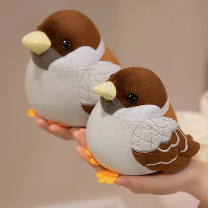 Sparrow plushie 18cm large size on bookshelf display