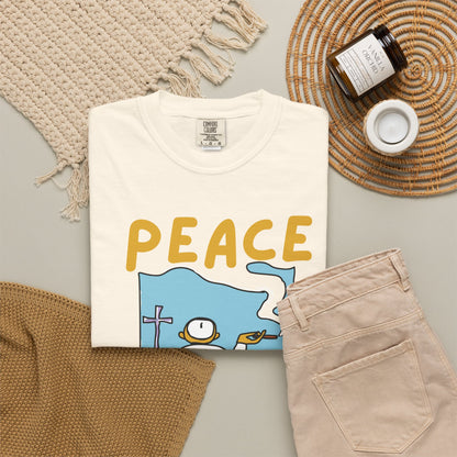 Spiritual gift tees peace meme shirt giftwrapped flatlay