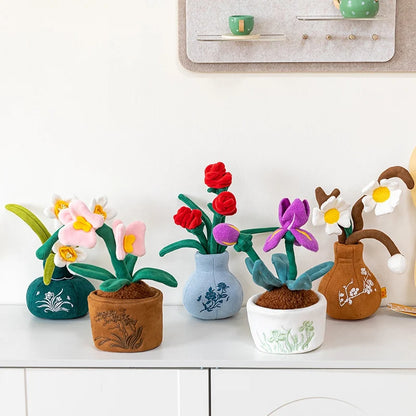 Spring flower kawaii plush potted plant smiling face dangling legs 25cm shelf ornament