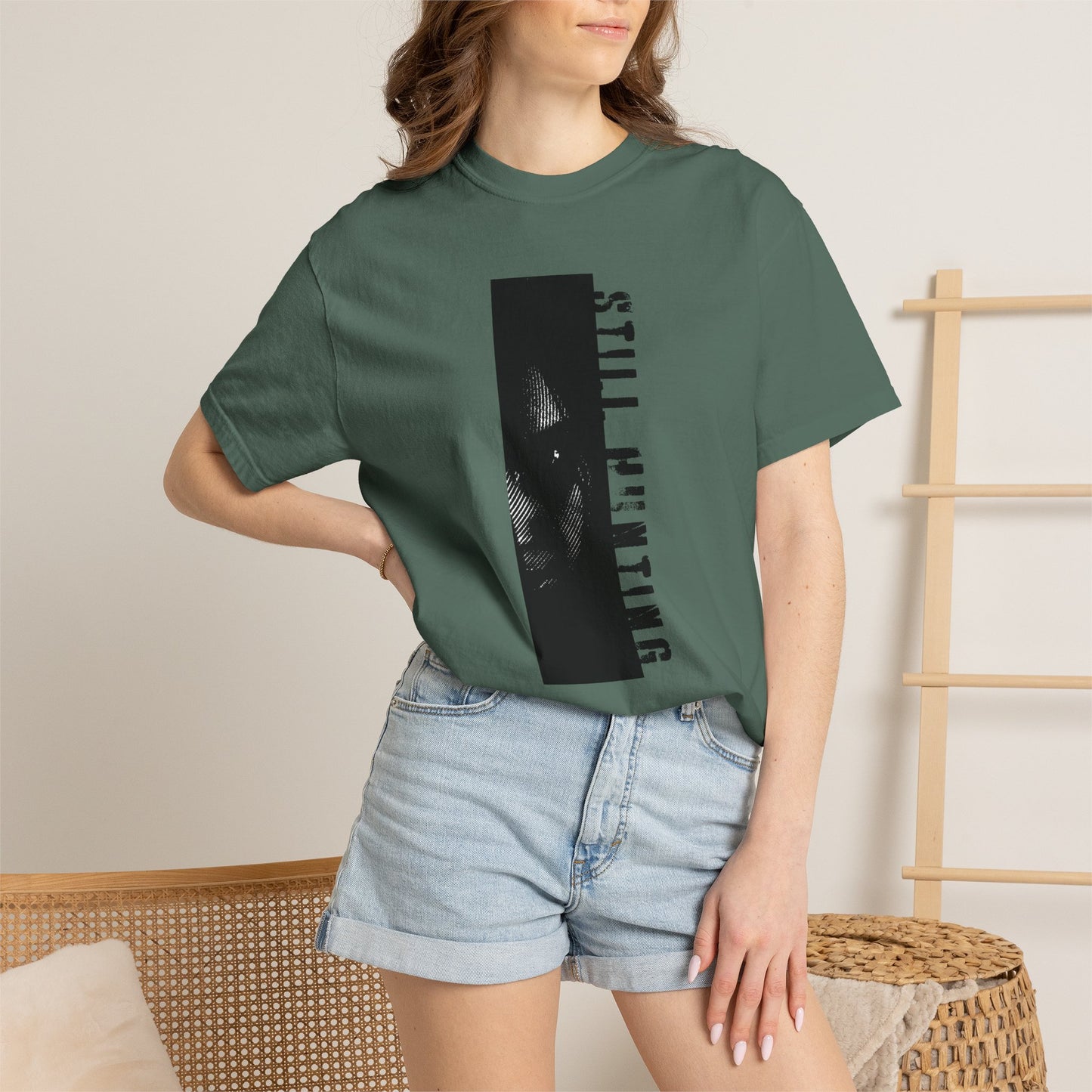 Still hunting shirt natural lighting studio setup front product photography
