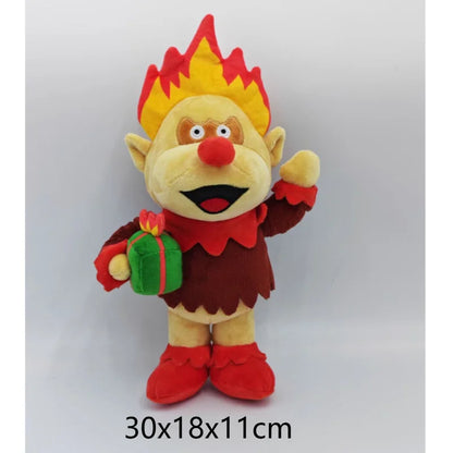 Stop-motion holiday character plush set with Heat Miser on the left and Snow Miser on the right