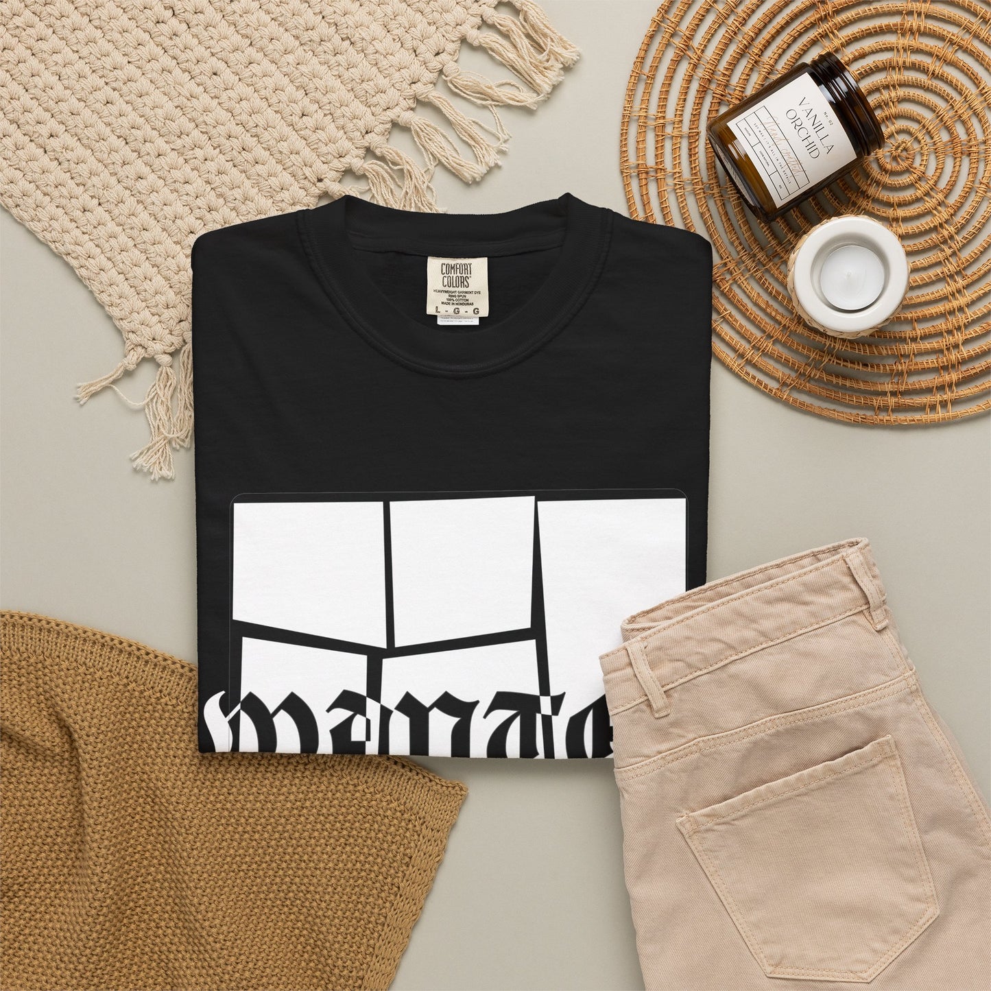 Streetwear WANTED blackletter tee with glitch typography on navy base