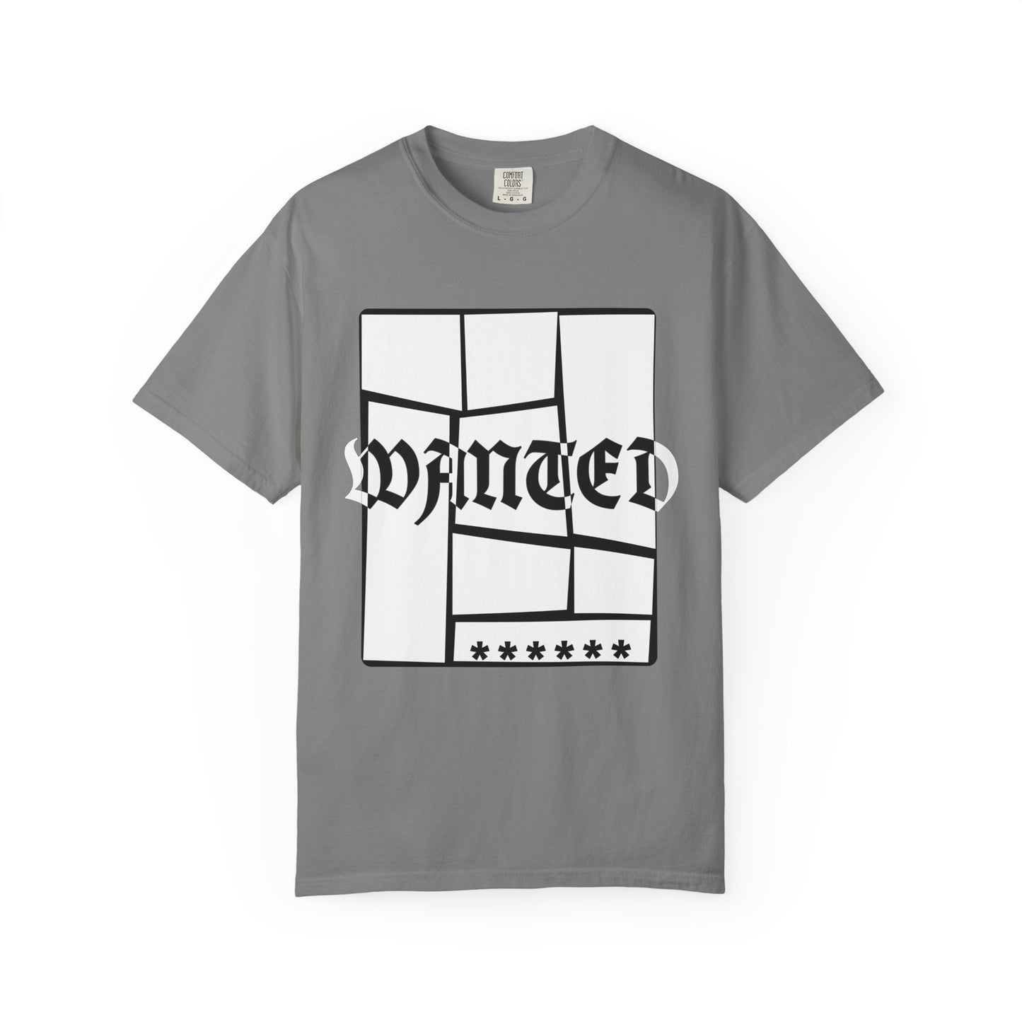 Streetwear WANTED poster tee in garment dyed navy