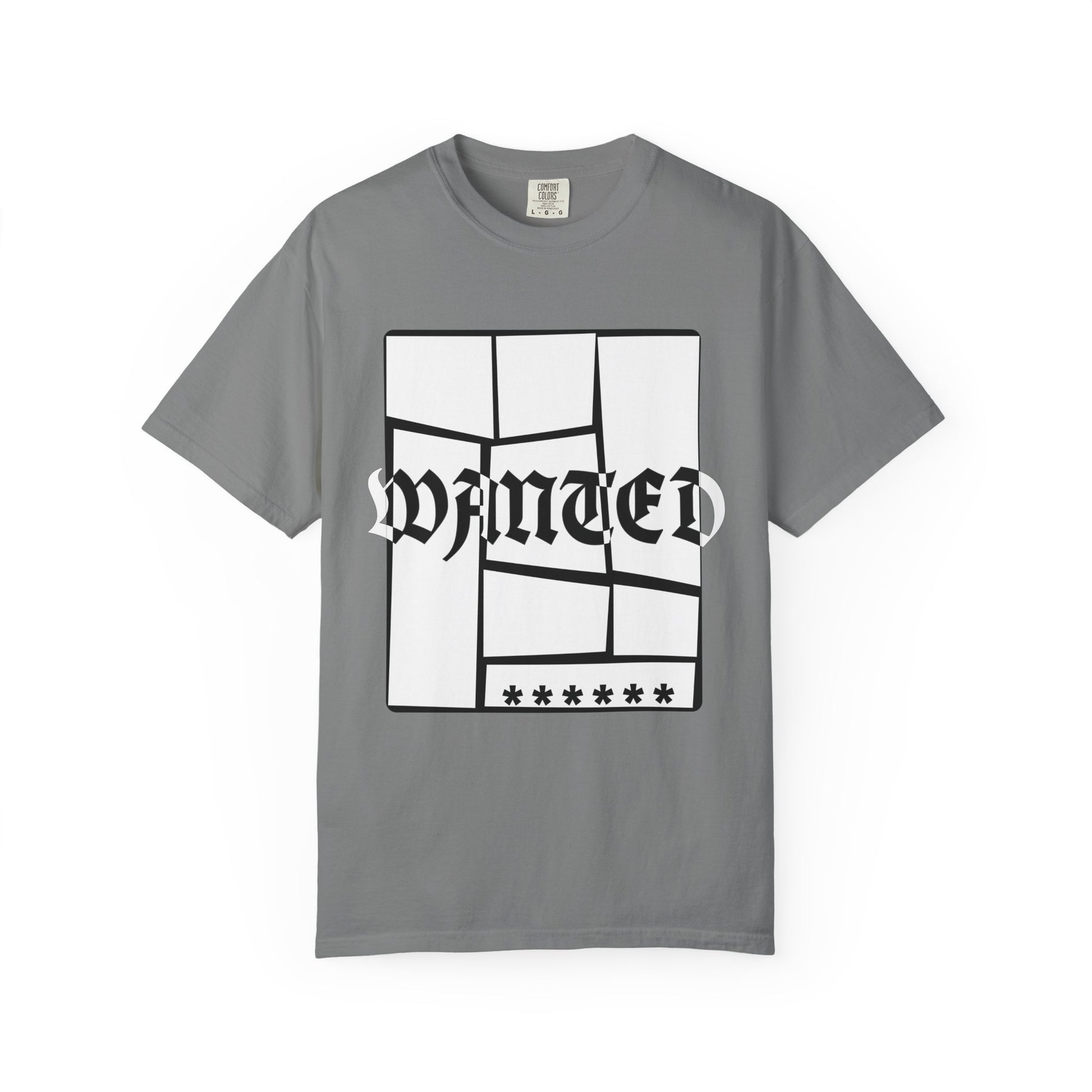 Streetwear WANTED poster tee in garment dyed navy