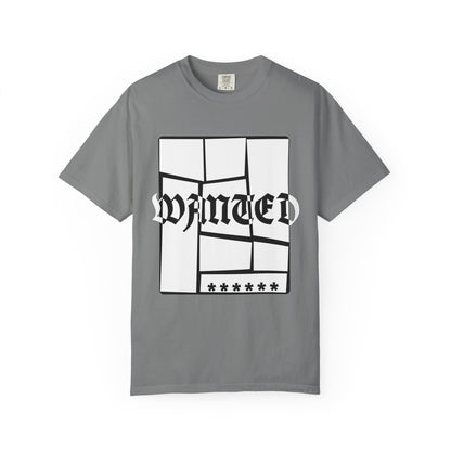 Streetwear WANTED poster tee in garment dyed navy