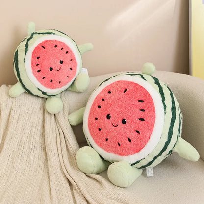 Stuffed watermelon cushion 30cm next to desk kawaii room decor