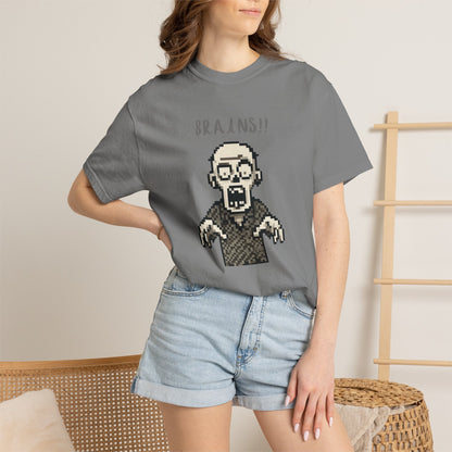 Stylish 8-bit zombie print graphic shirt.
