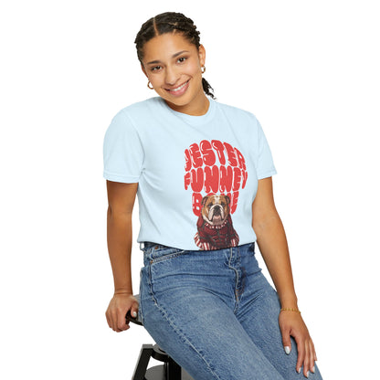 Stylish graphic tee featuring a bulldog jester, perfect for anime enthusiasts.