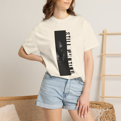 Survival horror fan shirt lifestyle photo model outdoor atmospheric moody setting
