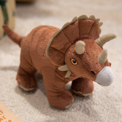 T-Rex plush and Stegosaurus plush side by side kids playroom display