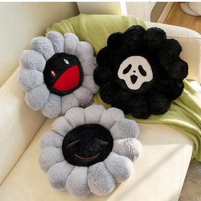 Takashi Murakami inspired flower plush pillow showing full petal detail