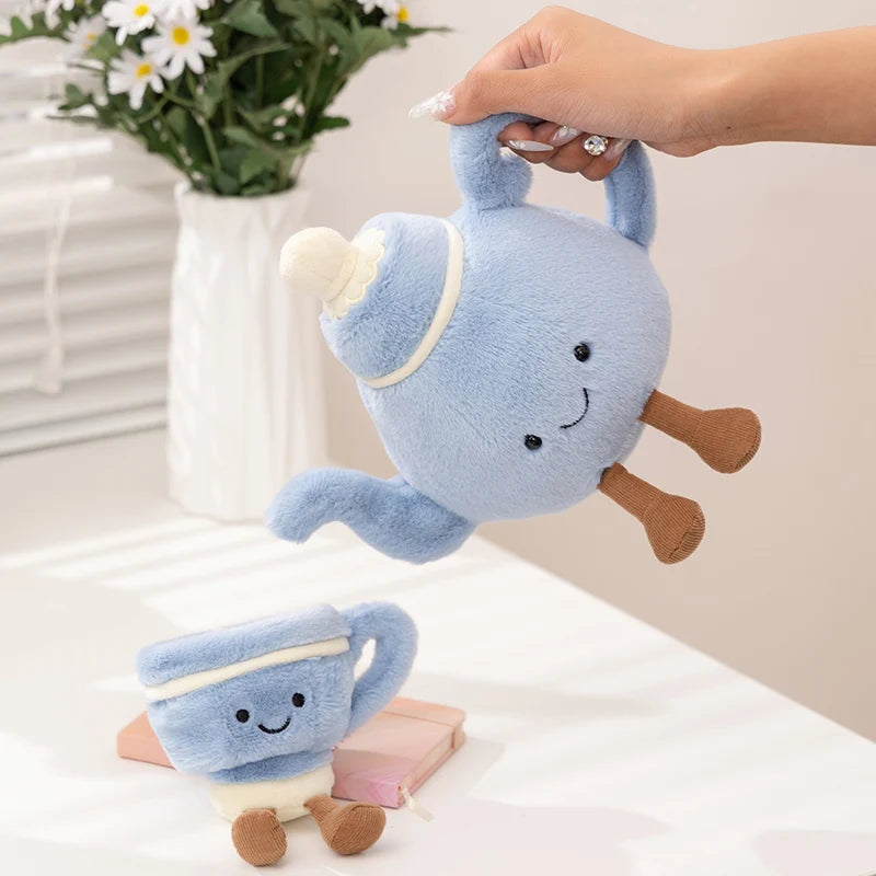 Tea pot plushie and tea cup plushie together, handmade kawaii afternoon tea set