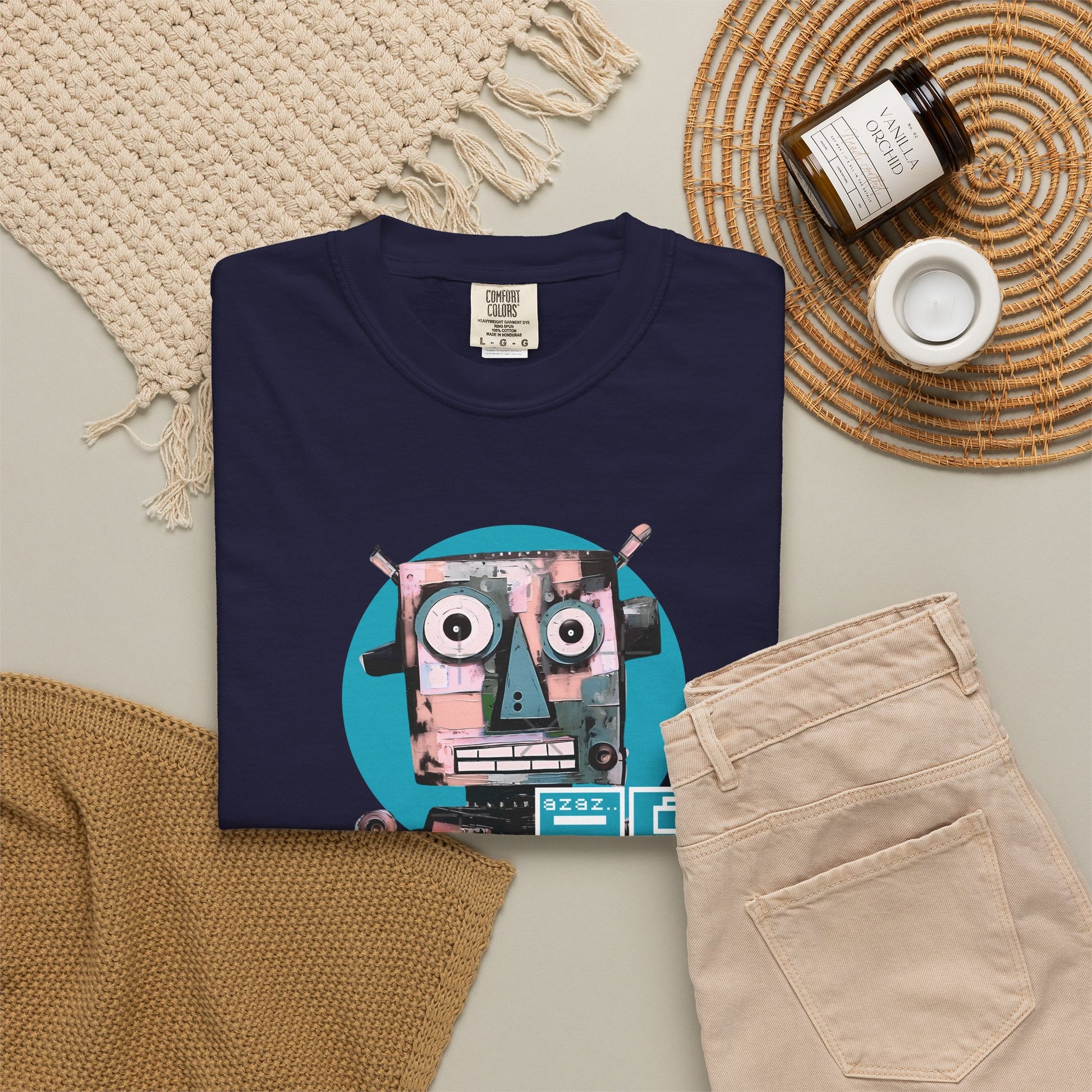 Tech humor apparel lifestyle shot worn at desk during coding session