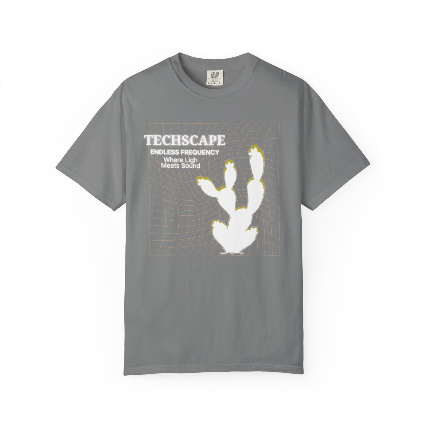 Techscape deep house music shirt in relaxed fit, Comfort Colors 1717 heavyweight tee, minimalist desert geometry graphic