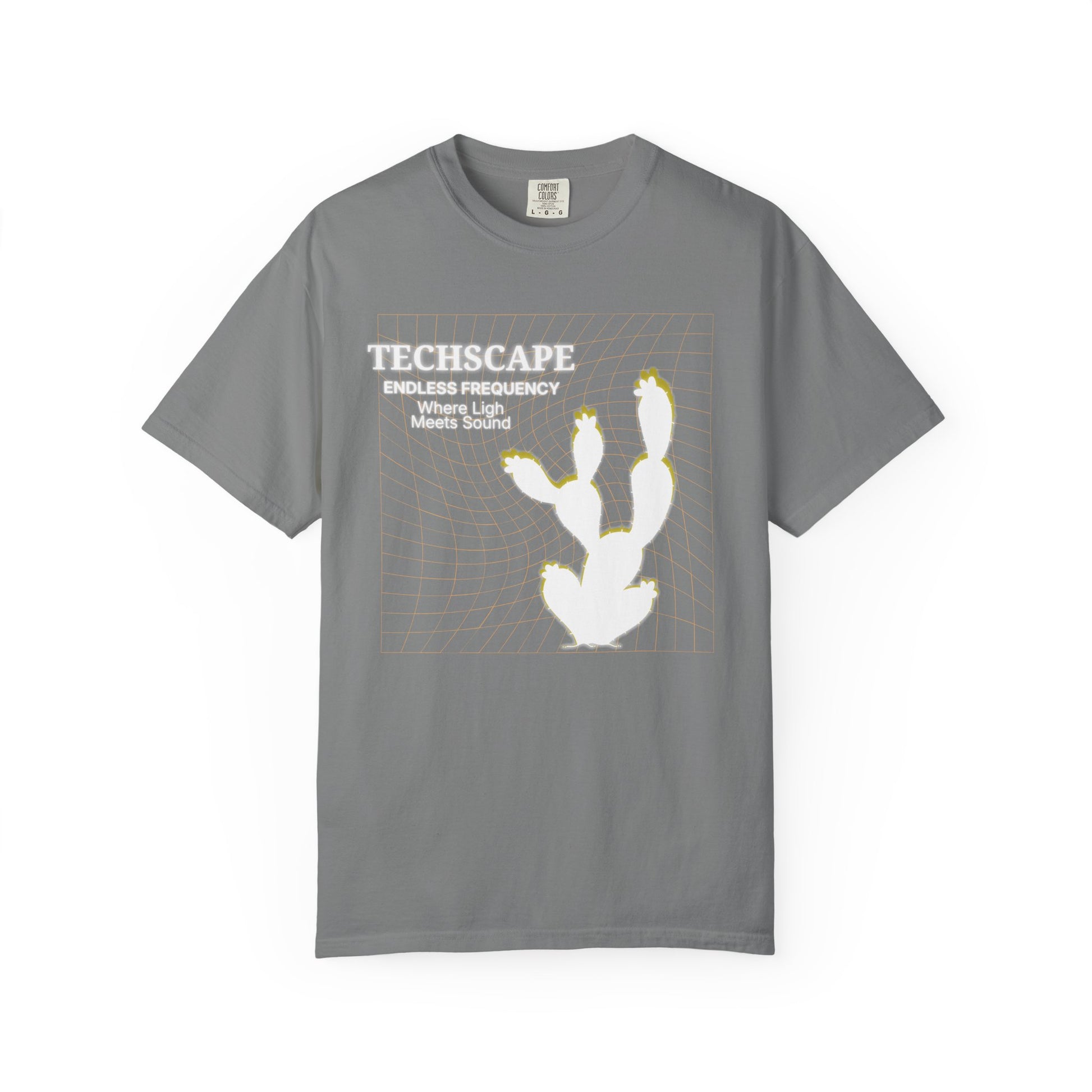 Techscape deep house music shirt in relaxed fit, Comfort Colors 1717 heavyweight tee, minimalist desert geometry graphic