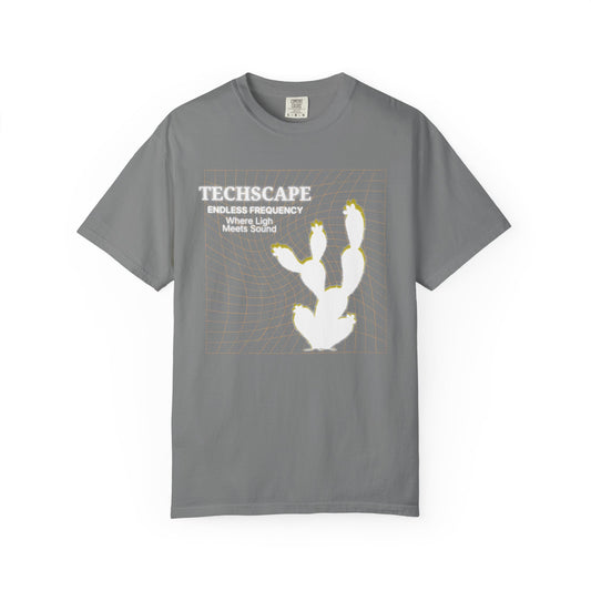 Techscape deep house music shirt in relaxed fit, Comfort Colors 1717 heavyweight tee, minimalist desert geometry graphic