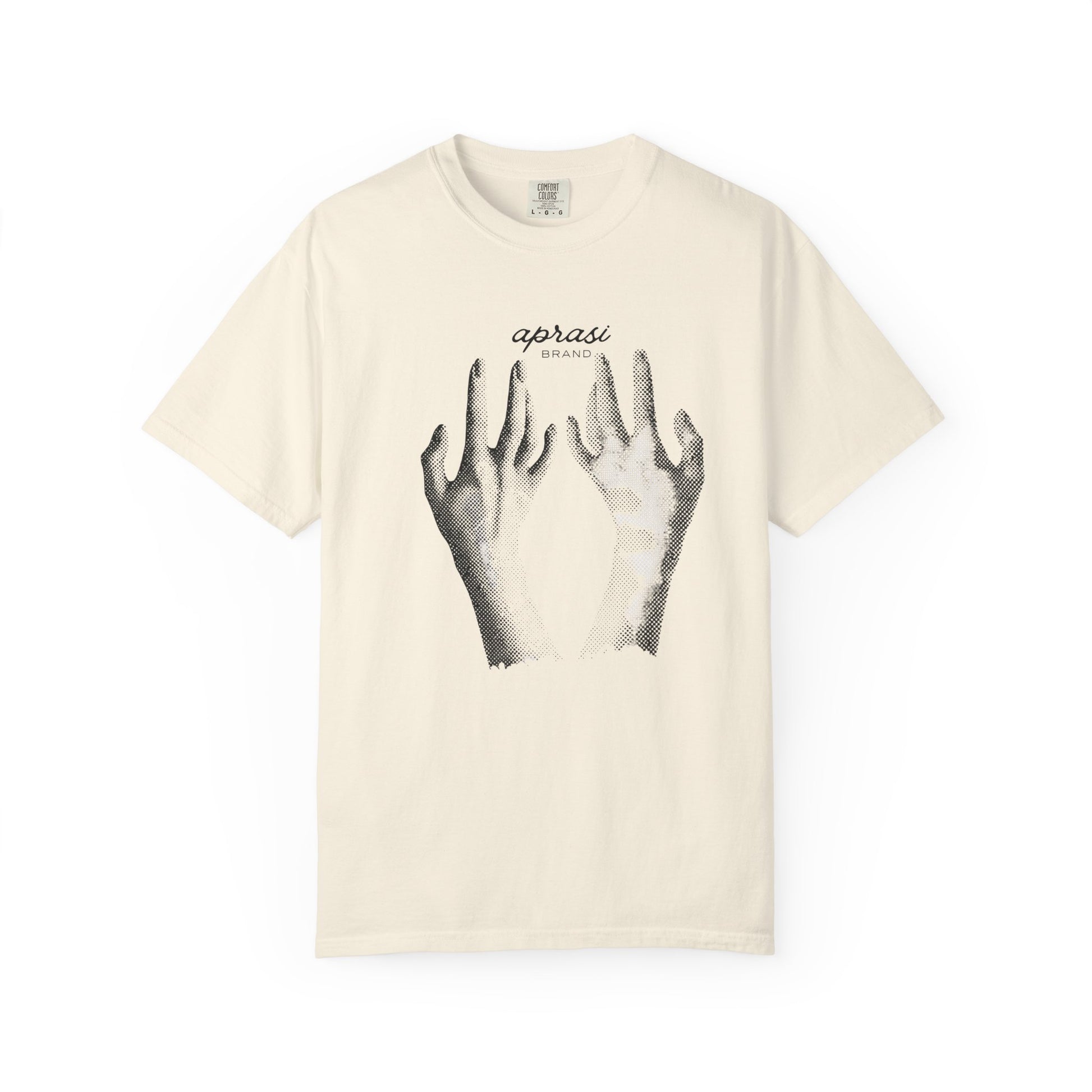 The Copy original artwork graphic tee front view white background by Aprasi
