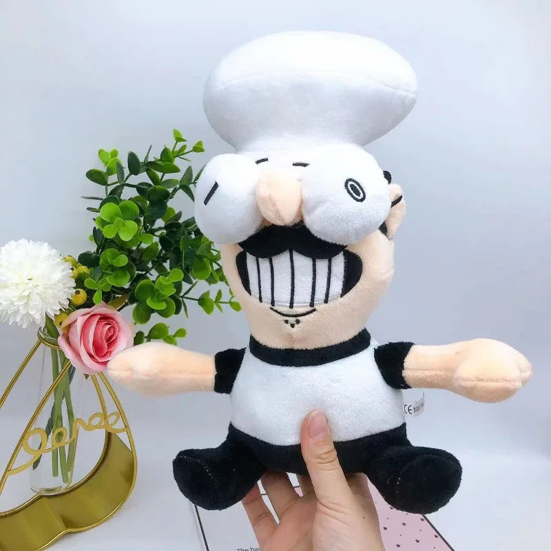 The Noise fan plush toy close up, handmade soft stuffed animal inspired by the iconic yellow parka wearing rival character