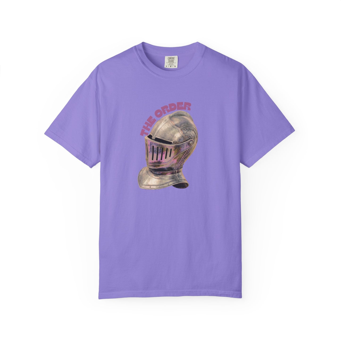 The Order printed unisex tees size comparison flat lay S through 3XL
