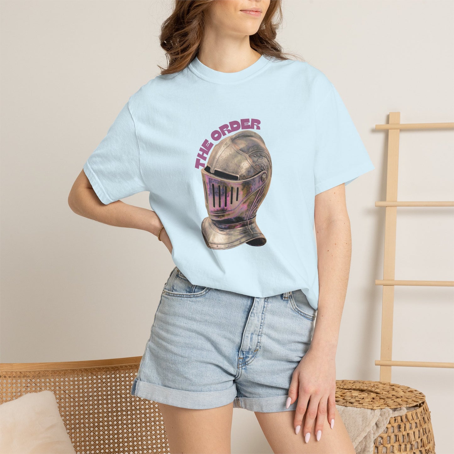 The order printed unisex tees product shot on white background front view
