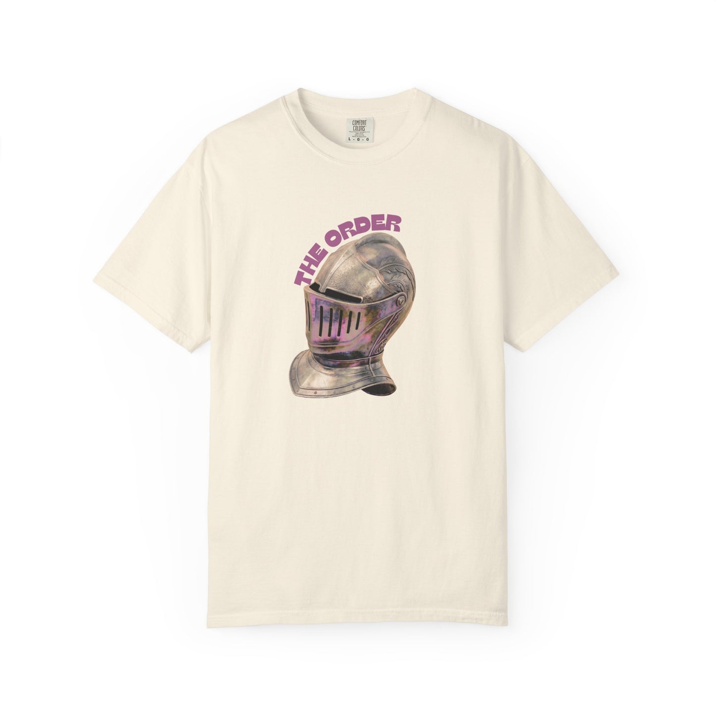 The order unisex tees featuring illustrated Victorian knight helmet chest graphic
