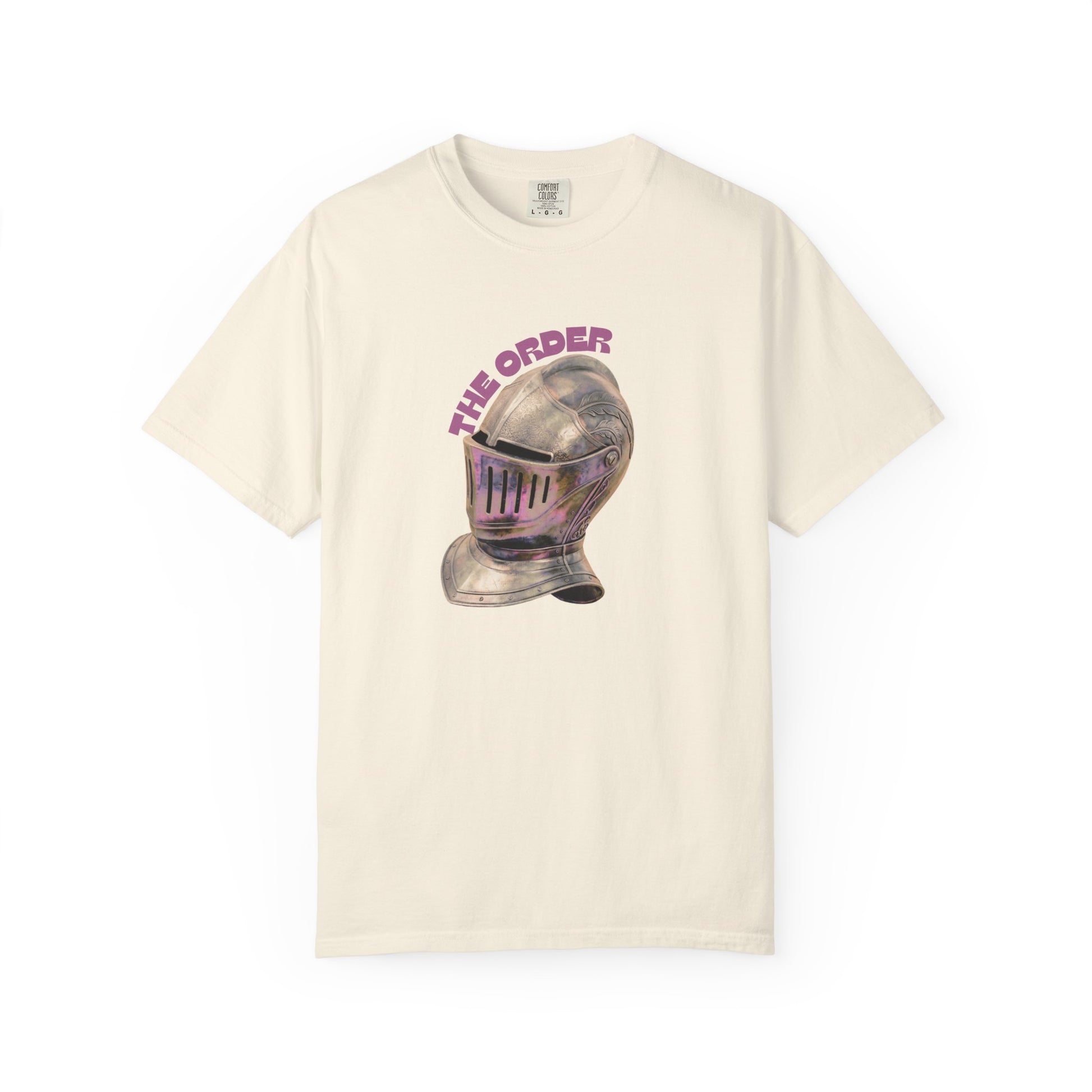 The order unisex tees featuring illustrated Victorian knight helmet chest graphic
