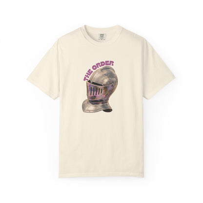 The order unisex tees featuring illustrated Victorian knight helmet chest graphic
