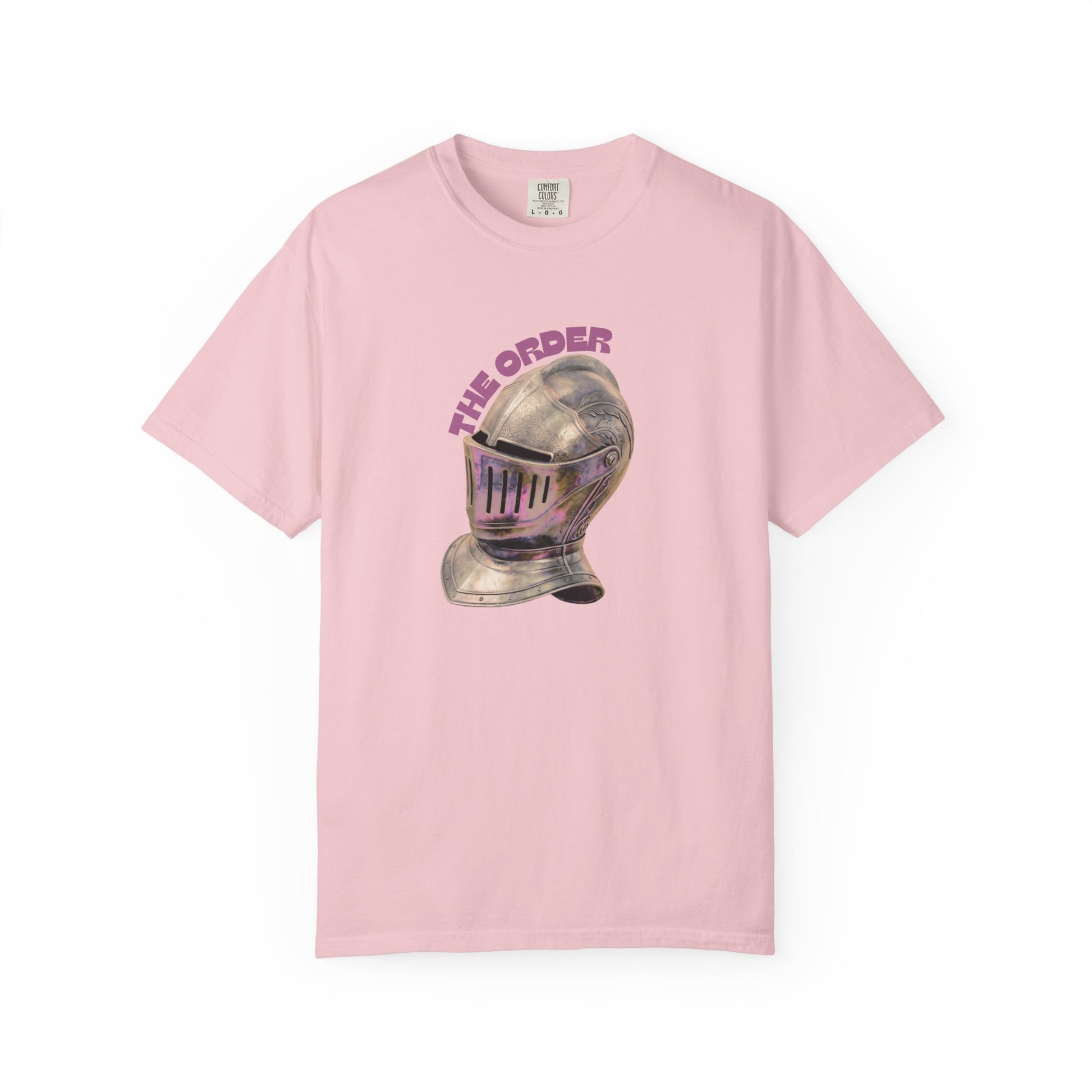 The order unisex tees laid flat on dark background showing full graphic print
