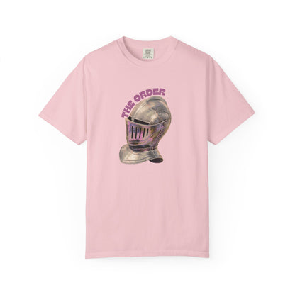 The order unisex tees laid flat on dark background showing full graphic print
