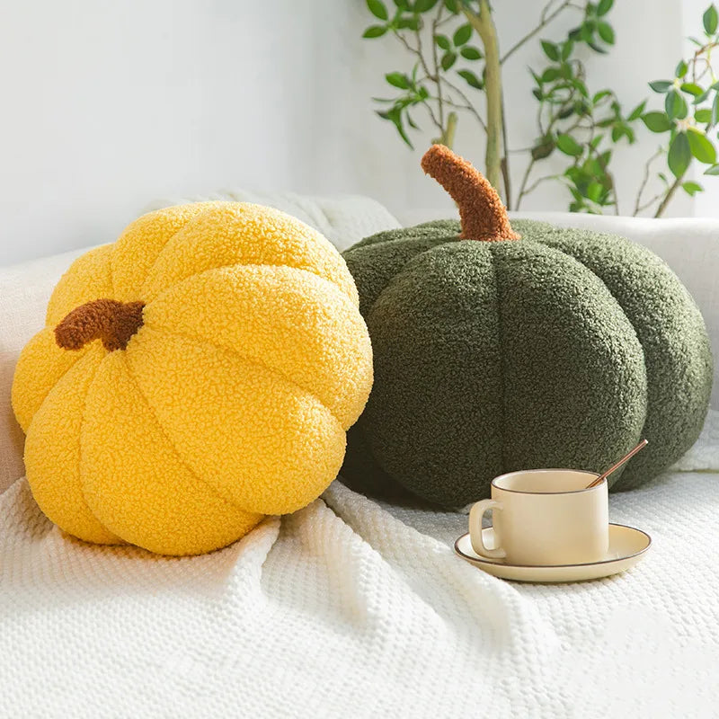Three sizes of harvest pumpkin plush lined up: 20cm 28cm 35cm