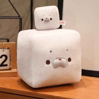 Tofu seal stuffed animal 22cm large variant handmade kawaii plush on desk
