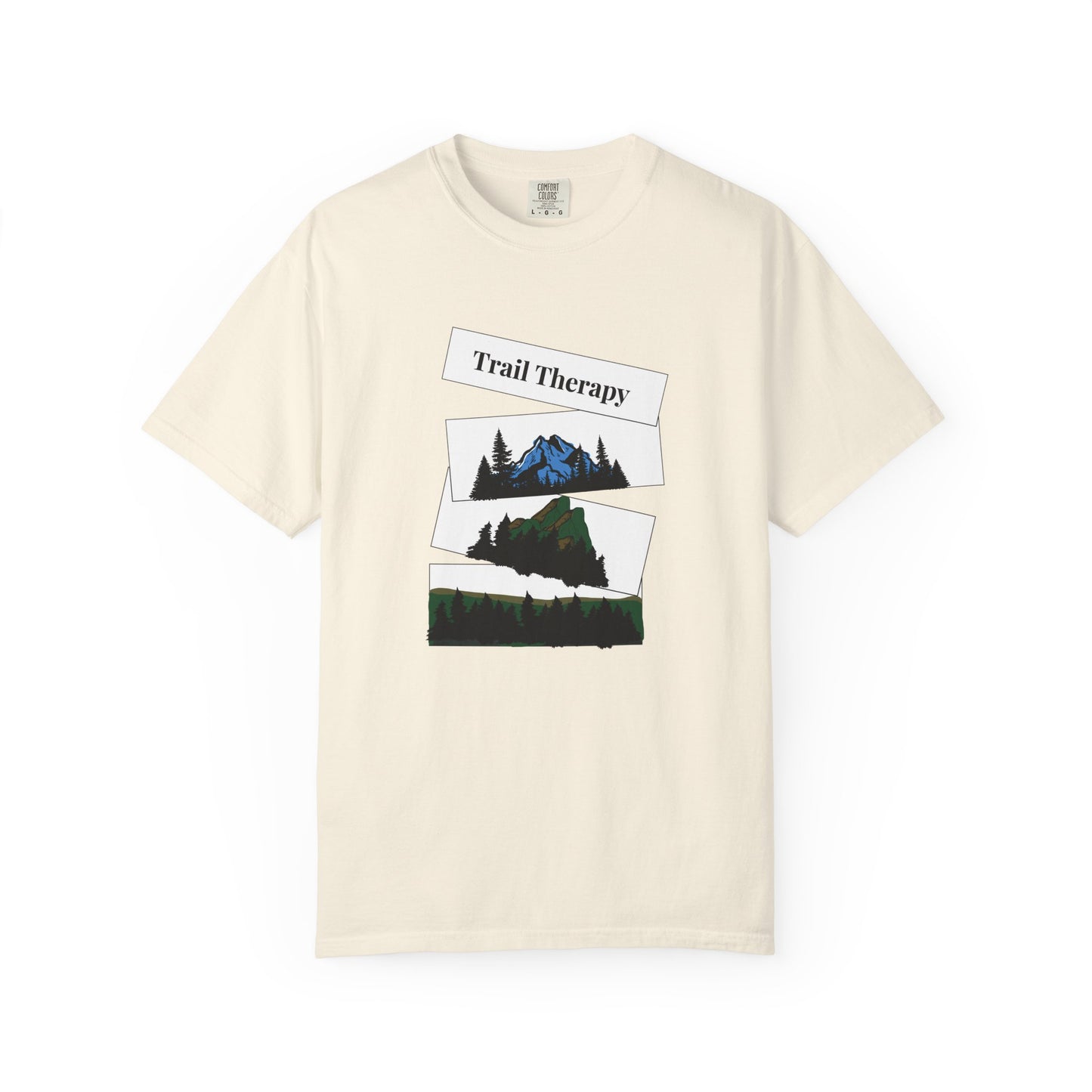 Trail running t-shirt with multi-layered mountain and wilderness illustration