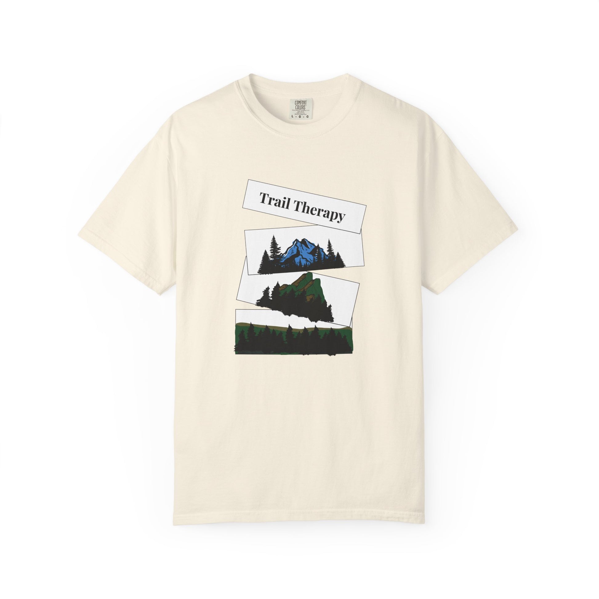 Trail running t-shirt with multi-layered mountain and wilderness illustration