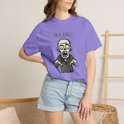 Trendy pixel art zombie graphic shirt.