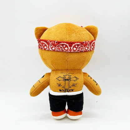 Tupac hello kitty plush with red bandana and tattoos.