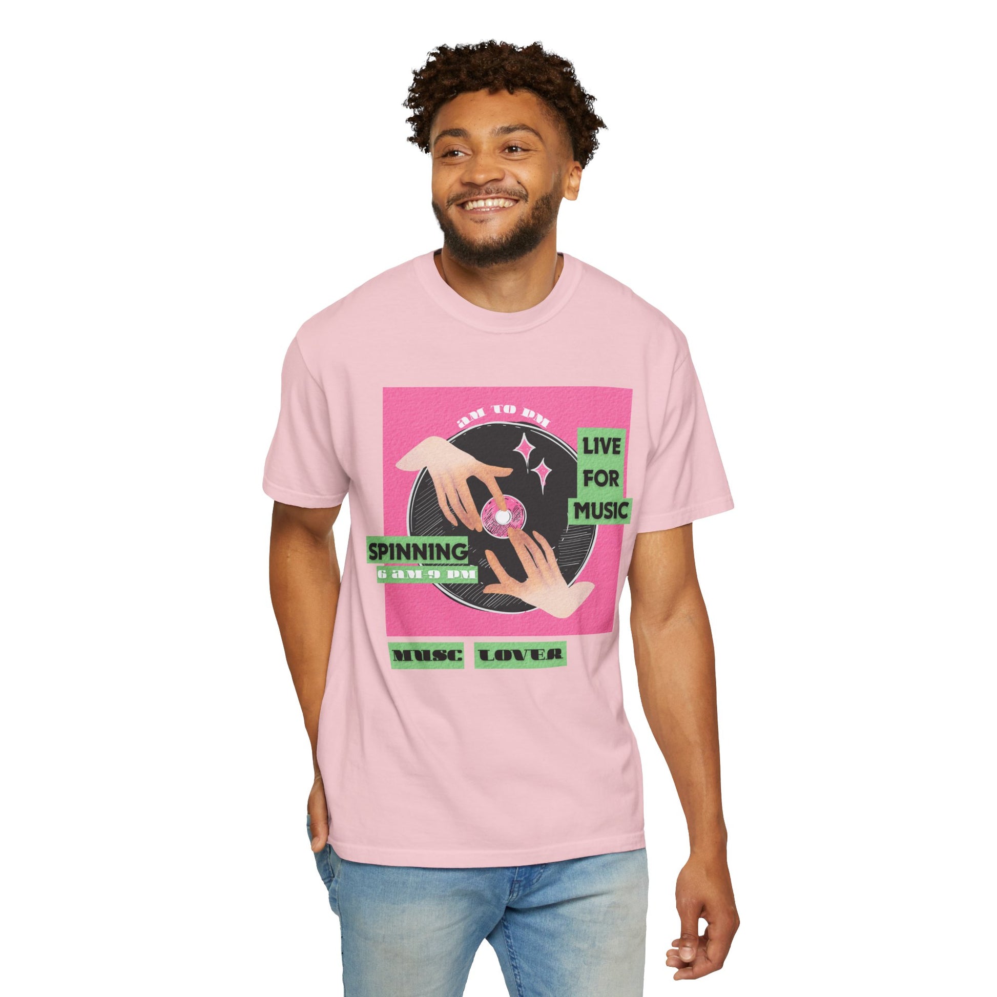 Turntablist gift T-shirt unboxed on record store counter