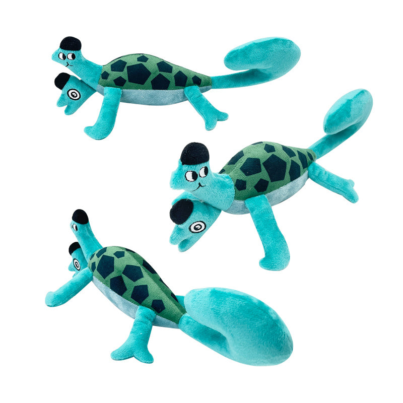 Turtle chameleon plush front view teal turquoise two headed creature