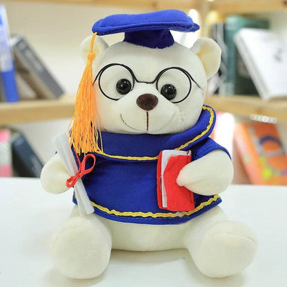 Two graduate bear plush toys in pink and brown displayed side by side for color comparison
