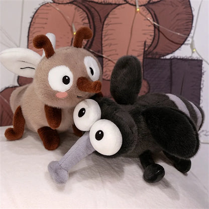 Ugly-cute mosquito plush toy Buzzy Brown variant against white background