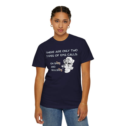Unisex EMS funny t-shirt back view two types of calls paramedic dark humor print